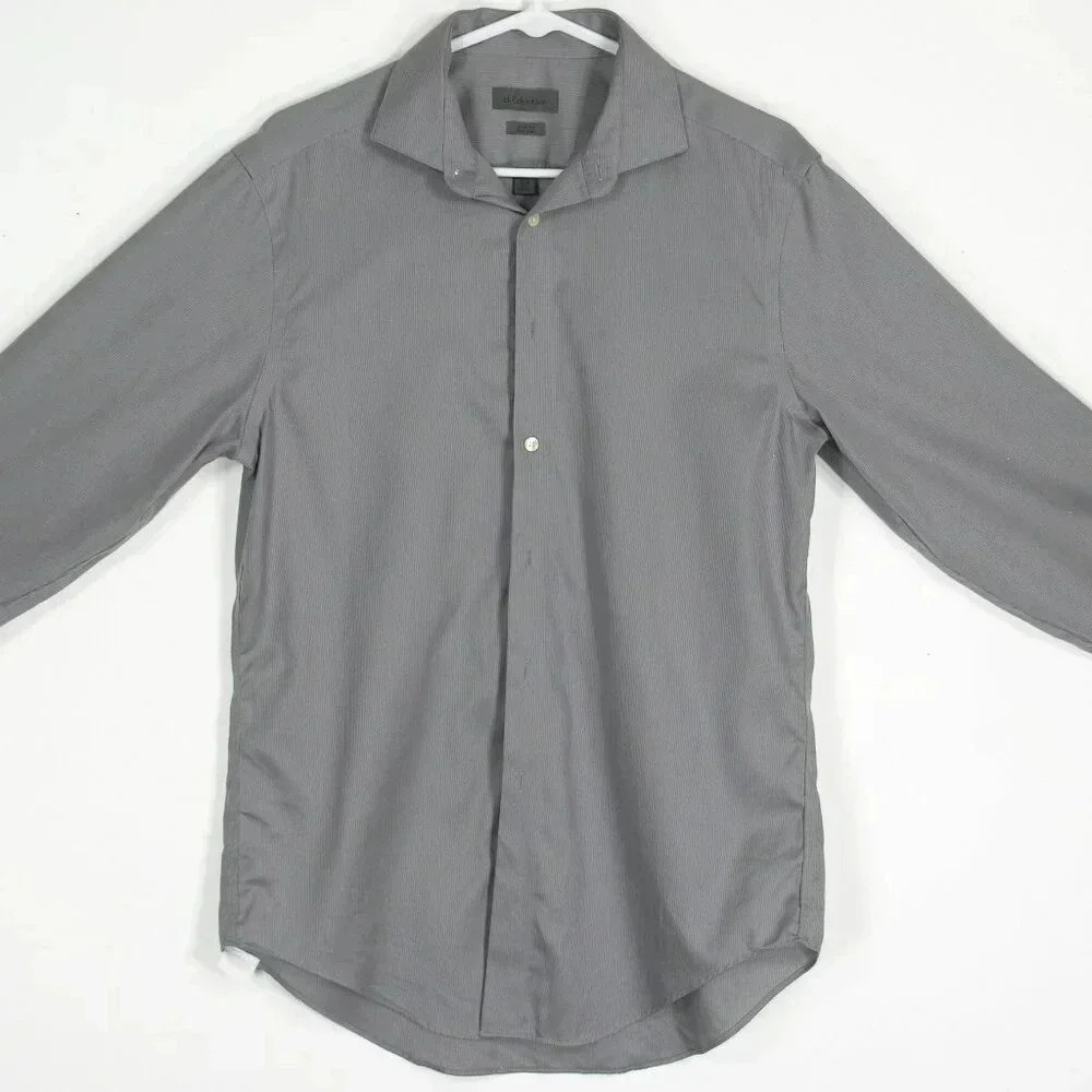 Calvin Klein 80s Two Ply Men's Slim-Fit Non-Iron Striped Long Sleeve